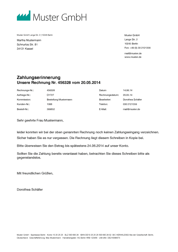 Wie schreibe ich eine Zahlungserinnerung Muster?