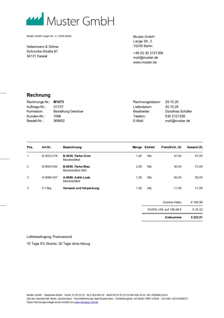 Beispiel Rechnung Muster GmbH