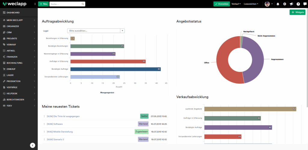 Screenshot aus der ERP E-Commerce von weclapp