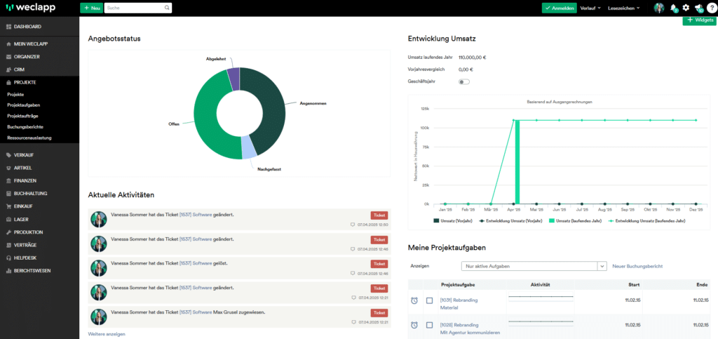 Bild aus der Software für Agenturen von weclapp ERP