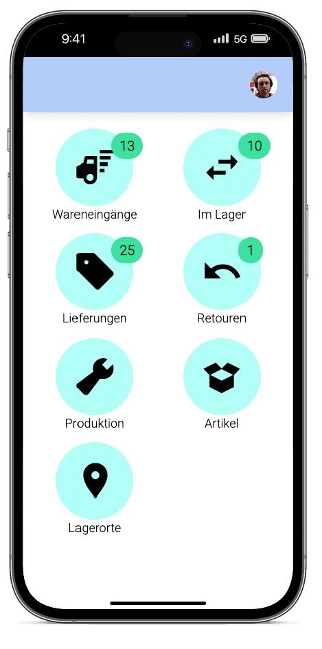 Startscreen Lagerverwaltung App