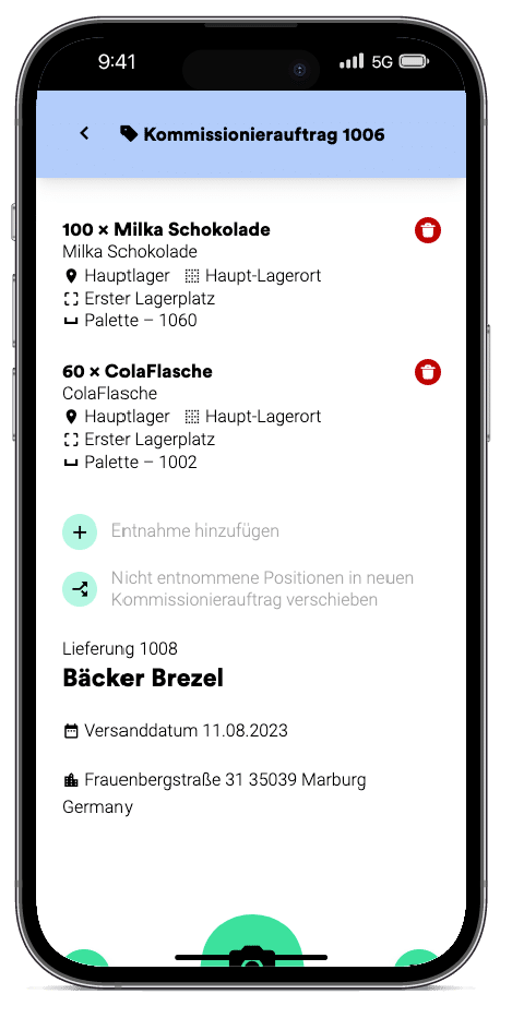 mobile Lager APP Komissionierauftrag