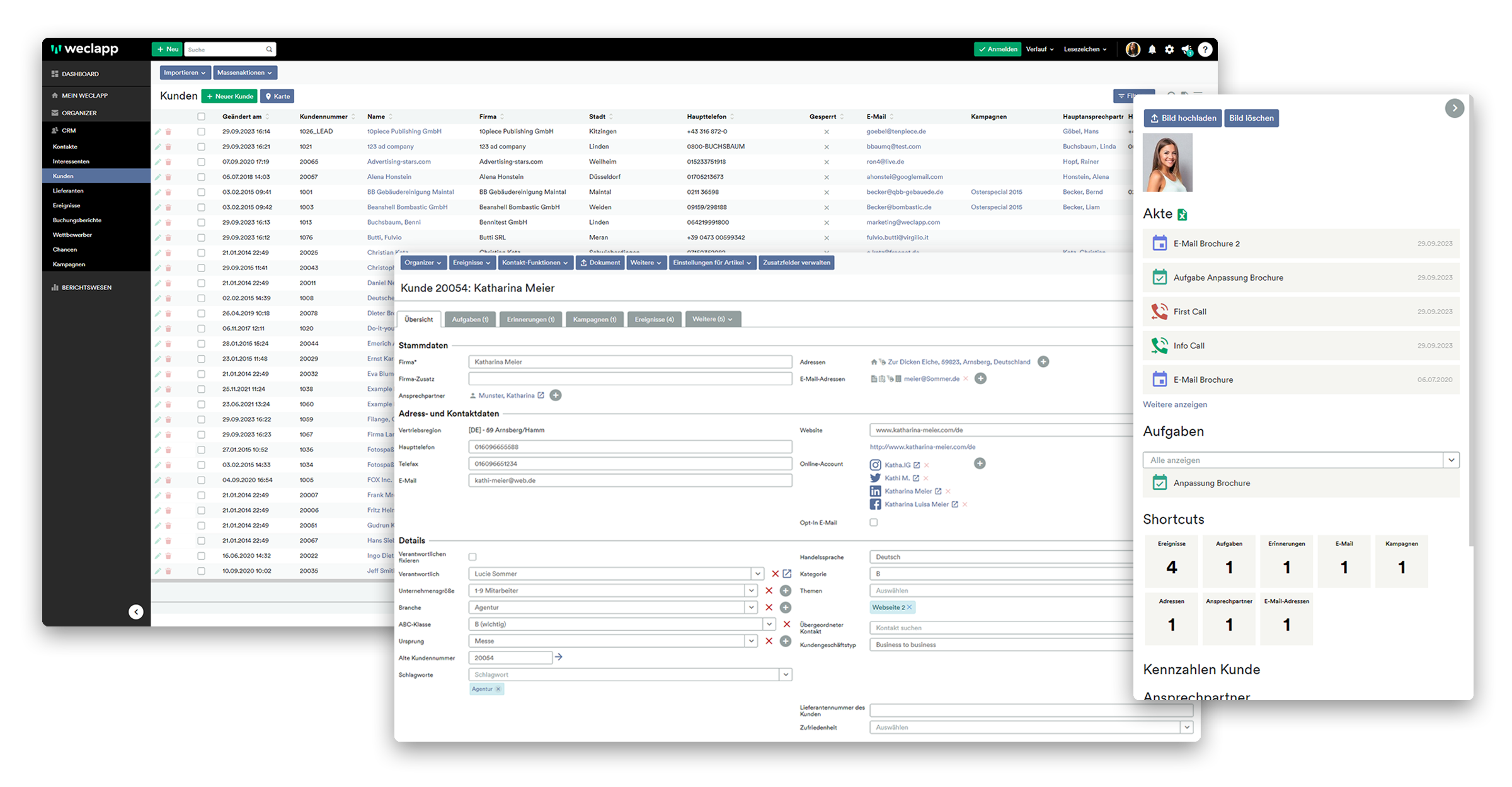 Screenshot Cloud CRM Kundenansicht in der weclapp Software