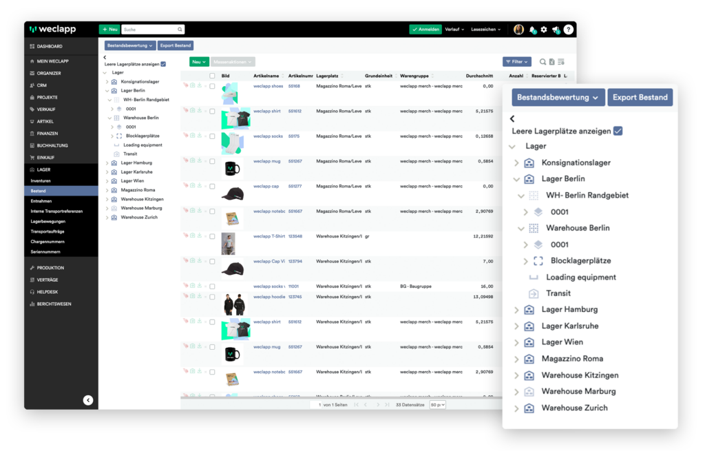 Screenshot aus erp logistik von weclapp