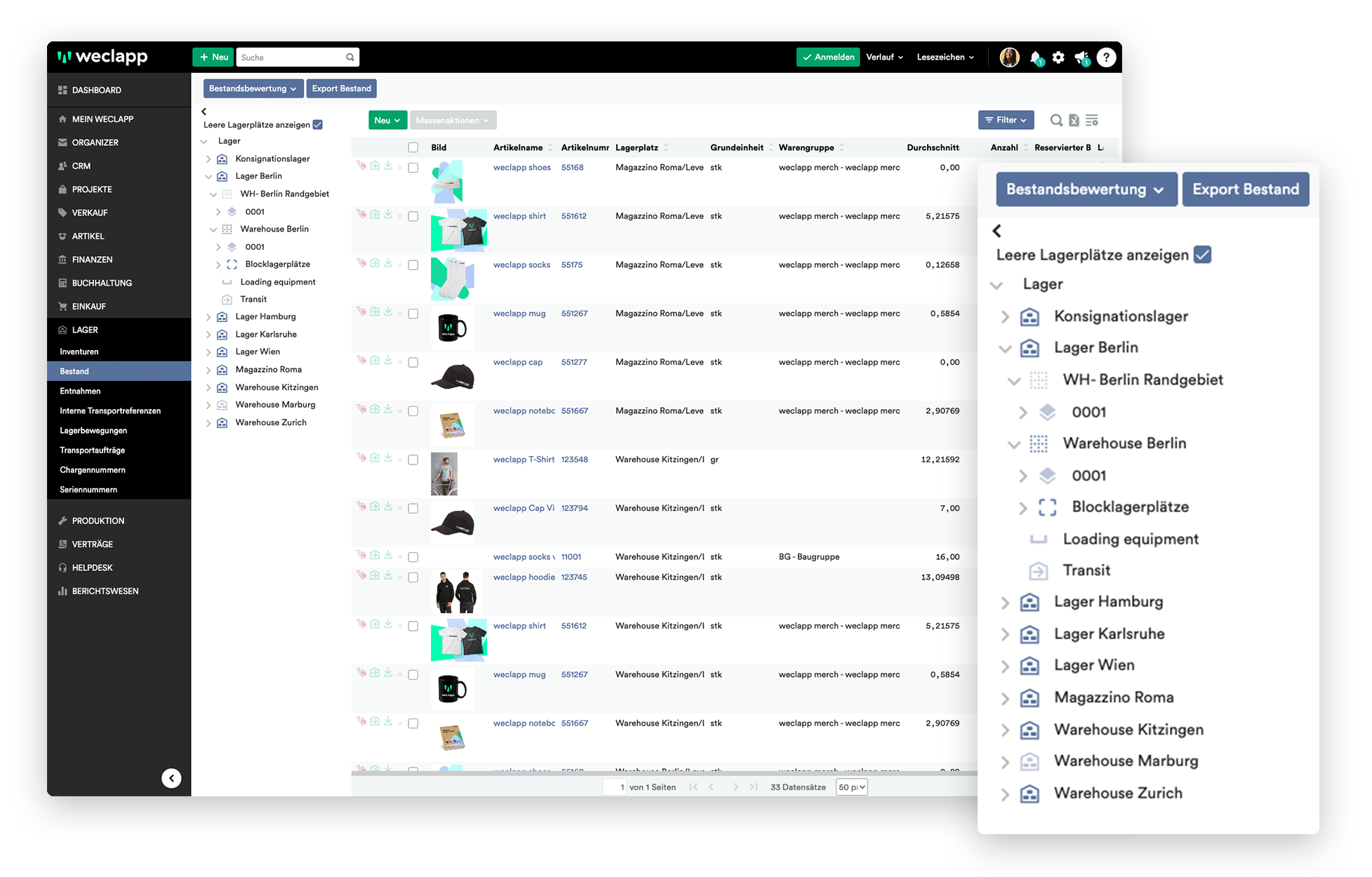 Screenshot aus erp logistik von weclapp