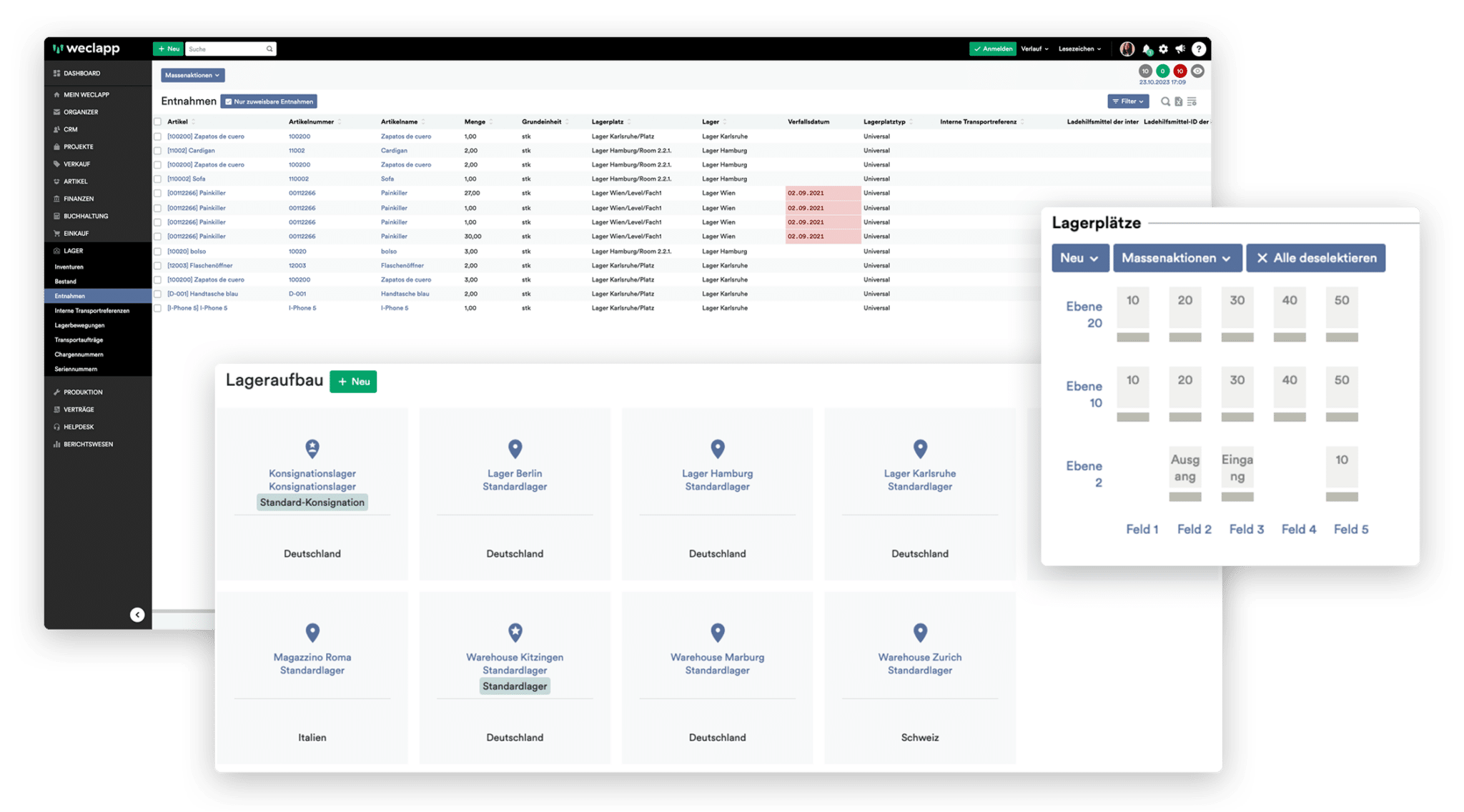 Ansicht aus der Lagerverwaltungssoftware von weclapp