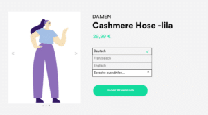 Produkt im Onlineshop welches in Deutsch, Englisch und Französisch angezeigt werden kann