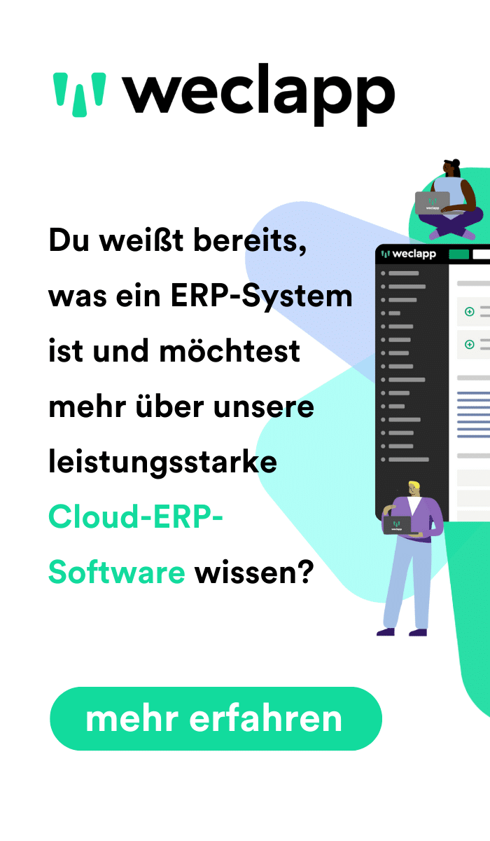 Banner "mehr erfahren" über weclapp ERP-System
