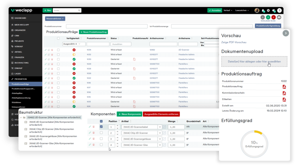 Enblicke von weclapp ERP für Produktion und Fertigung