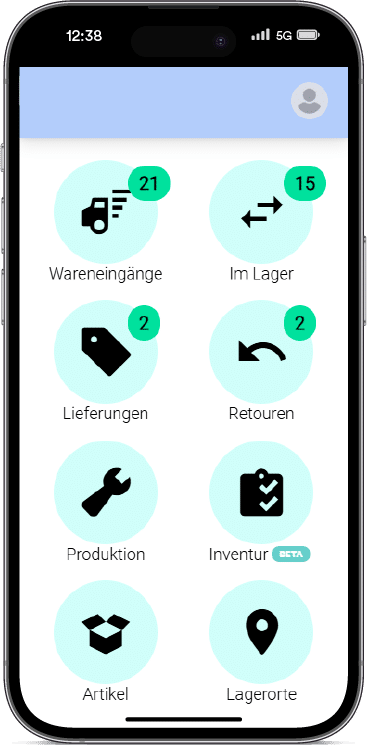 weclapp Mockup Lager-App