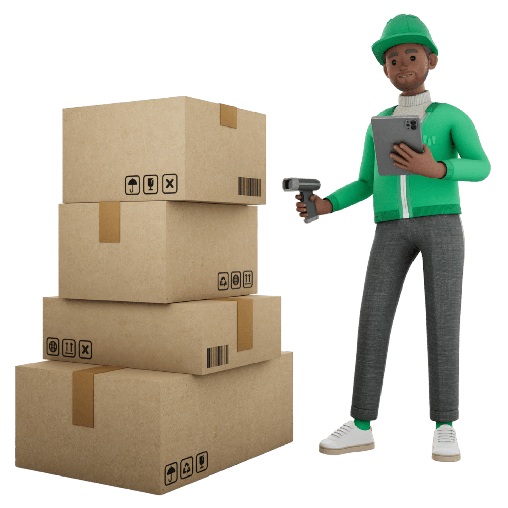 weclapp 3D Charakter Man Logistic Scanner Tablet